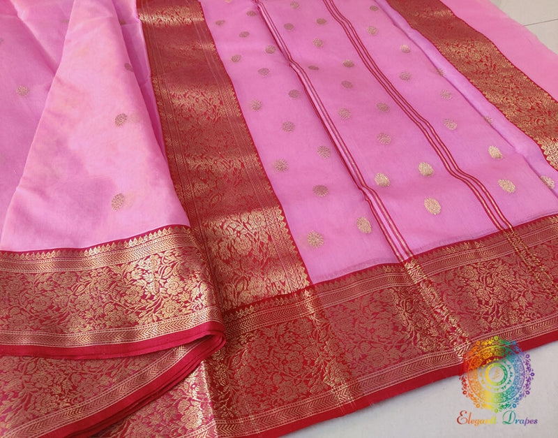 Pink Pure Chanderi Handloom Katan Silk Saree – Handloom Saree Online India | Elegantt Drapes