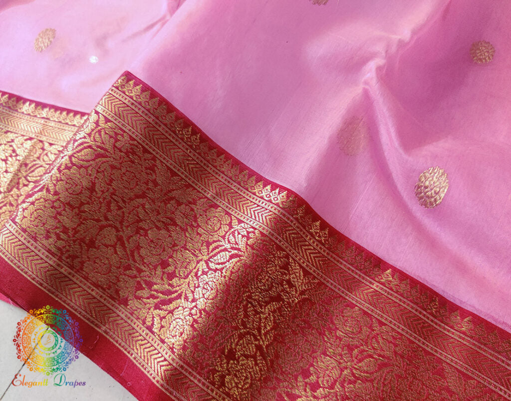 Pink Pure Chanderi Handloom Katan Silk Saree – Handloom Saree Online India | Elegantt Drapes