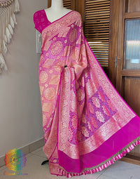 Pink Shaded Pure Banarasi Georgette Meenakari Bandhani Saree – Bandhani Saree Online India | Elegantt Drapes