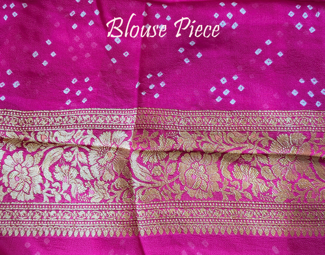 Pink Shaded Pure Banarasi Georgette Meenakari Bandhani Saree – Bandhani Saree Online India | Elegantt Drapes