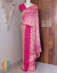 Pink Shaded Banarasi Bandhani Khaddi Georgette Saree – Bandhani Saree Online India | Elegantt Drapes