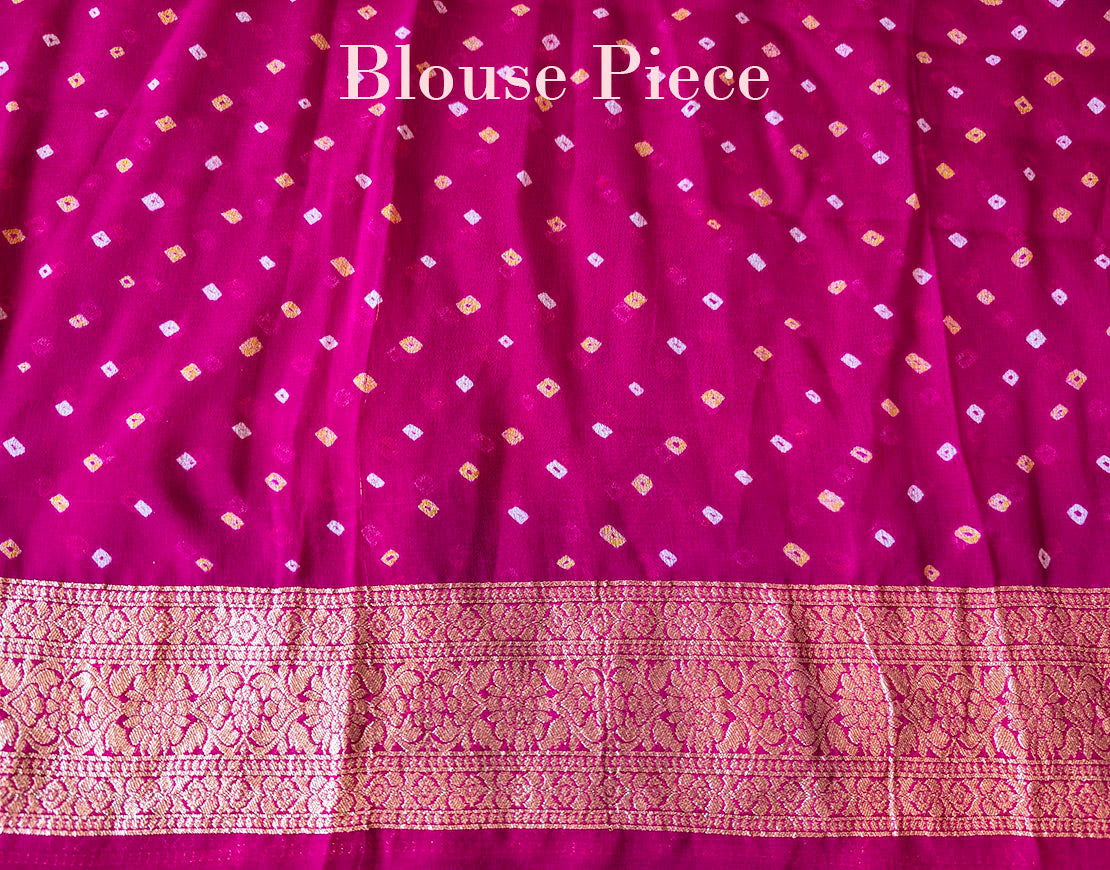 Pink Yellow Banarasi Bandhani Khaddi Georgette Saree – Bandhani Saree Online India | Elegantt Drapes