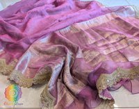 Pink Pure Banarasi Crushed Tissue Silk Saree – Handloom Saree Online India | Elegantt Drapes