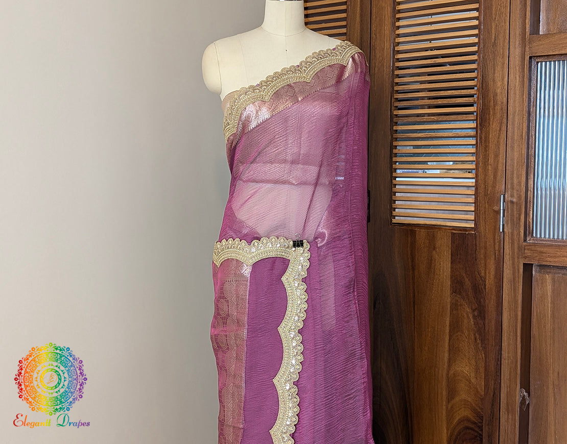 Pink Pure Banarasi Crushed Tissue Silk Saree – Handloom Saree Online India | Elegantt Drapes