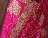 Pretty Pink Pure Crepe Rai Bandhej Gota Patti Saree
