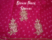 Pretty Pink Pure Crepe Rai Bandhej Gota Patti Saree