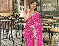 Pretty Pink Pure Crepe Rai Bandhej Gota Patti Saree