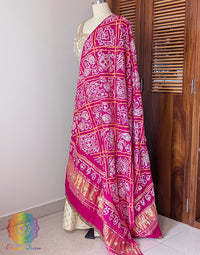 Pink Gaji Silk Bandhani Gota Handwork Dupatta – Bandhani Saree Online India | Elegantt Drapes