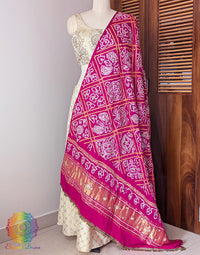 Pink Gaji Silk Bandhani Gota Handwork Dupatta – Bandhani Saree Online India | Elegantt Drapes