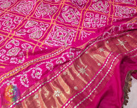 Pink Gaji Silk Bandhani Gota Handwork Dupatta – Bandhani Saree Online India | Elegantt Drapes