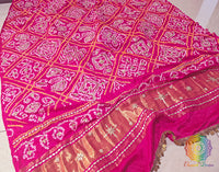 Pink Gaji Silk Bandhani Gota Handwork Dupatta – Bandhani Saree Online India | Elegantt Drapes