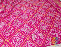 Pink Gaji Silk Bandhani Gota Handwork Dupatta – Bandhani Saree Online India | Elegantt Drapes