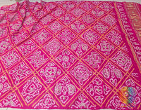 Pink Gaji Silk Bandhani Gota Handwork Dupatta – Bandhani Saree Online India | Elegantt Drapes