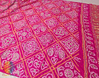 Pink Gaji Silk Bandhani Gota Handwork Dupatta – Bandhani Saree Online India | Elegantt Drapes