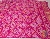 Pink Gaji Silk Bandhani Gota Handwork Dupatta – Bandhani Saree Online India | Elegantt Drapes