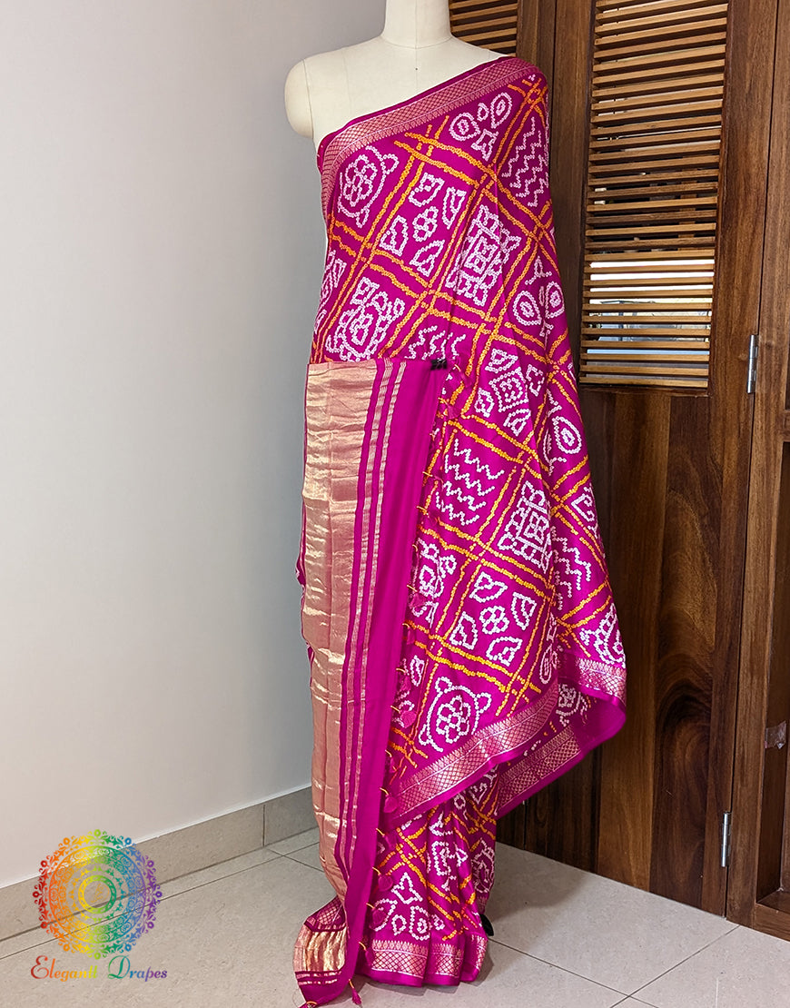 Pink Pure Gajji Silk Bandhani Saree – Bandhani Saree Online India | Elegantt Drapes