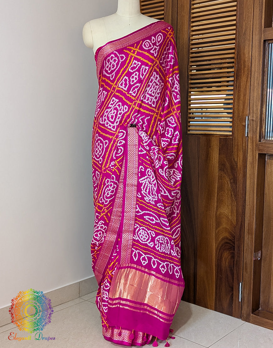 Pink Pure Gajji Silk Bandhani Saree – Bandhani Saree Online India | Elegantt Drapes
