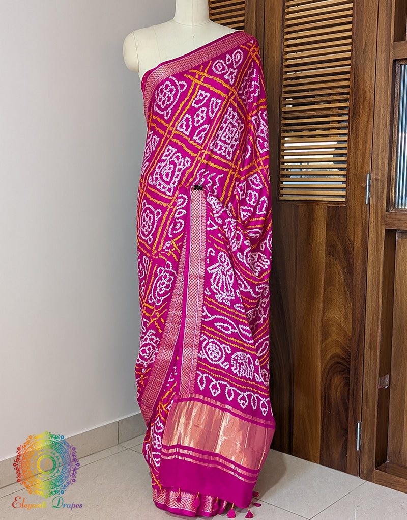 Pink Pure Gajji Silk Bandhani Saree – Bandhani Saree Online India | Elegantt Drapes