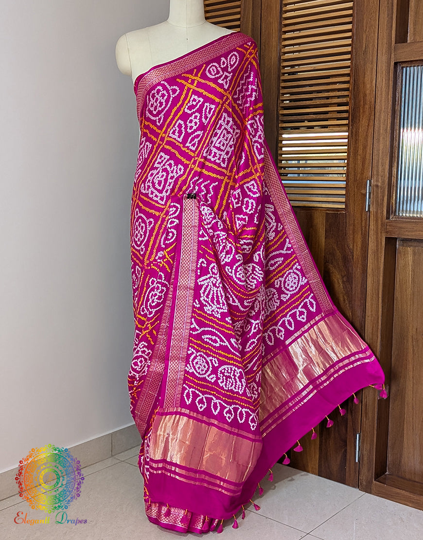 Pink Pure Gajji Silk Bandhani Saree – Bandhani Saree Online India | Elegantt Drapes