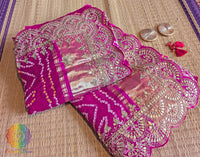 Pink Gaji Silk Gharchola Gota Patti Scalloped Border Saree – Handloom Saree Online India | Elegantt Drapes