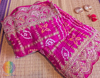 Pink Gaji Silk Gharchola Gota Patti Scalloped Border Saree – Handloom Saree Online India | Elegantt Drapes