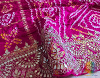 Pink Gaji Silk Gharchola Gota Patti Scalloped Border Saree – Handloom Saree Online India | Elegantt Drapes
