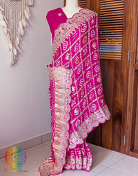 Pink Gaji Silk Gharchola Gota Patti Scalloped Border Saree – Handloom Saree Online India | Elegantt Drapes