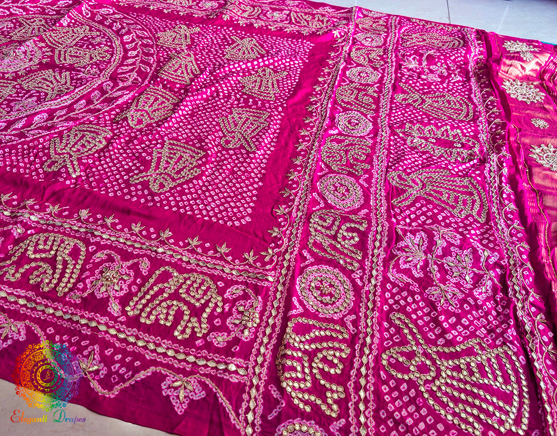 Pink Gaji Silk Bandhani Gota Patti Handwork Dupatta