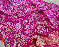 Pink Gaji Silk Bandhani Gota Patti Handwork Dupatta