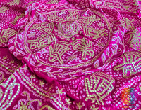 Pink Gaji Silk Bandhani Gota Patti Handwork Dupatta