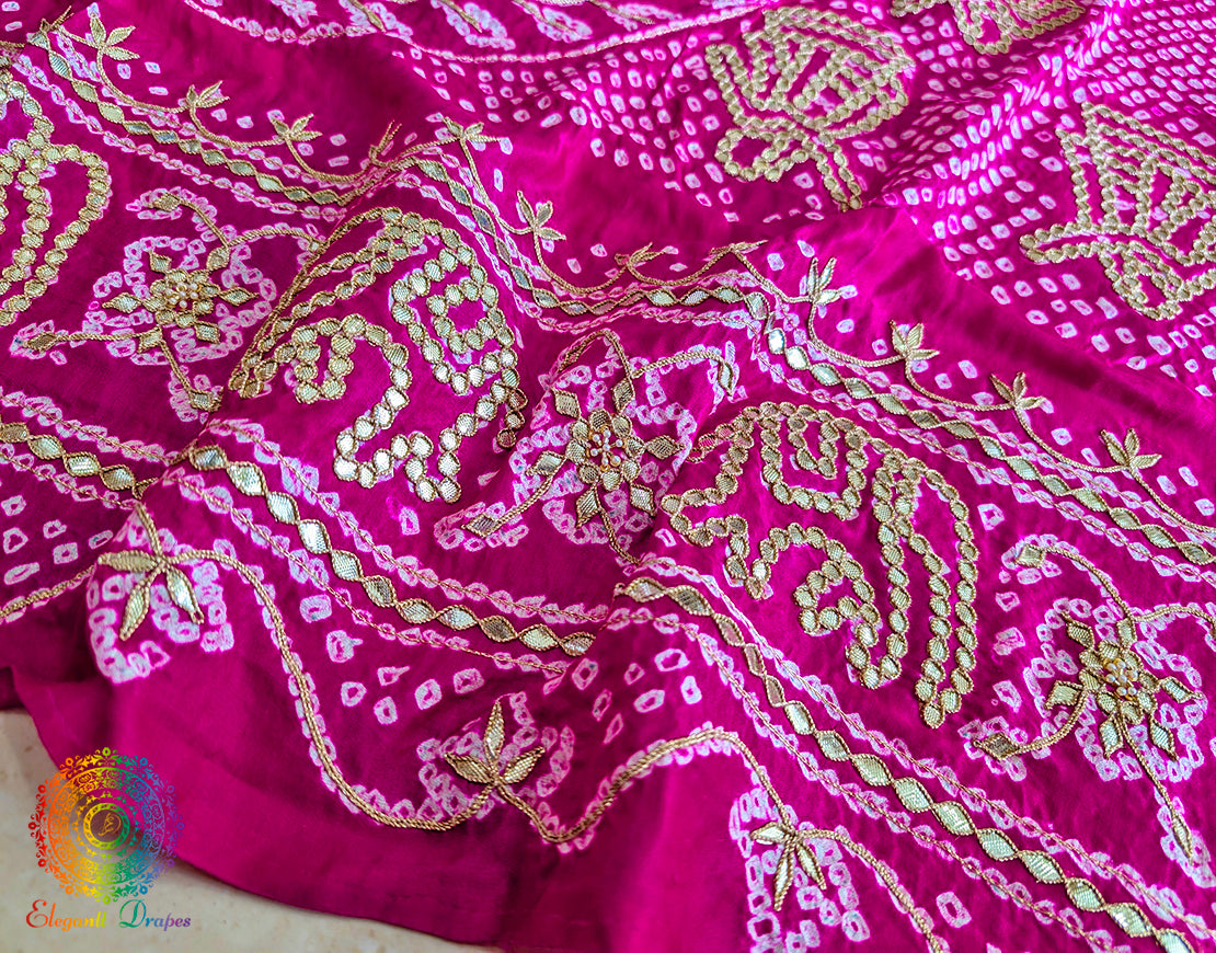 Pink Gaji Silk Bandhani Gota Patti Handwork Dupatta