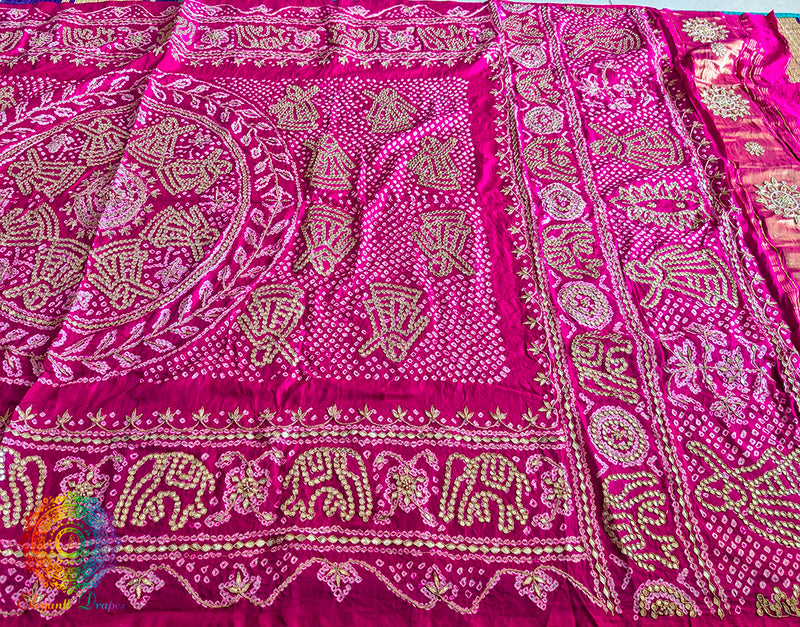 Pink Gaji Silk Bandhani Gota Patti Handwork Dupatta