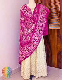 Pink Gaji Silk Bandhani Gota Patti Handwork Dupatta