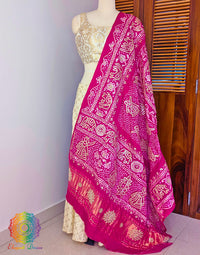 Pink Gaji Silk Bandhani Gota Patti Handwork Dupatta