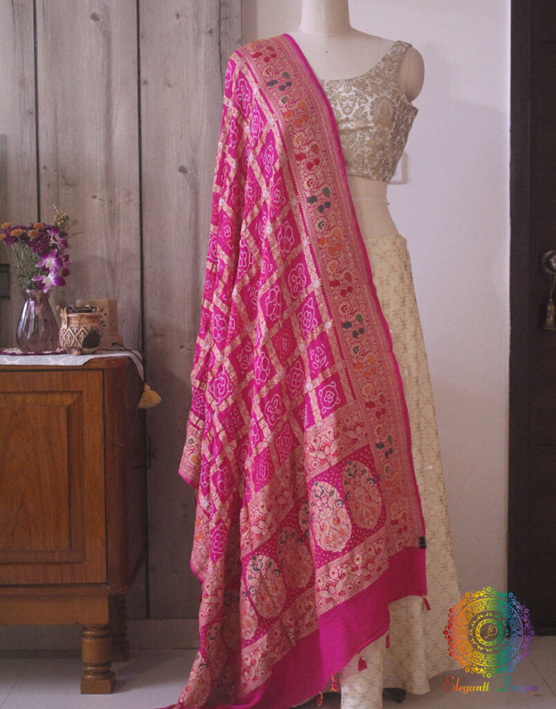 Pink Pure Banarasi Georgette Gharchola Bandhani Dupatta – Bandhani Saree Online India | Elegantt Drapes