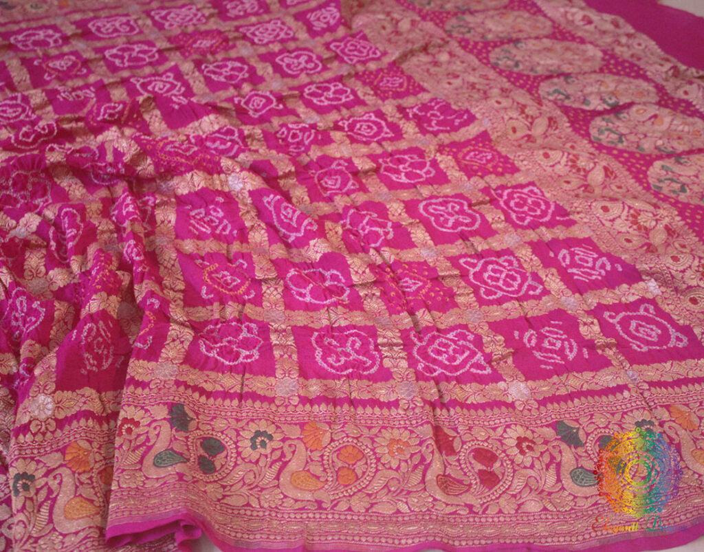 Pink Pure Banarasi Georgette Gharchola Bandhani Dupatta – Bandhani Saree Online India | Elegantt Drapes