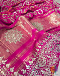 Pink Bandhej Gharchola Gota Patti Saree – Bandhani Saree Online India | Elegantt Drapes