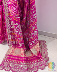Pink Bandhej Gharchola Gota Patti Saree – Bandhani Saree Online India | Elegantt Drapes