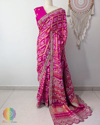 Pink Bandhej Gharchola Gota Patti Saree – Bandhani Saree Online India | Elegantt Drapes