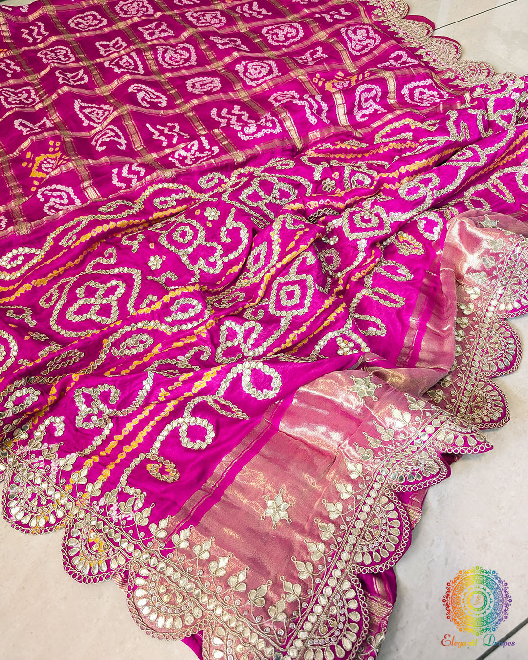 Pink Gaji Gharchola Gota Patti Saree – Handloom Saree Online India | Elegantt Drapes