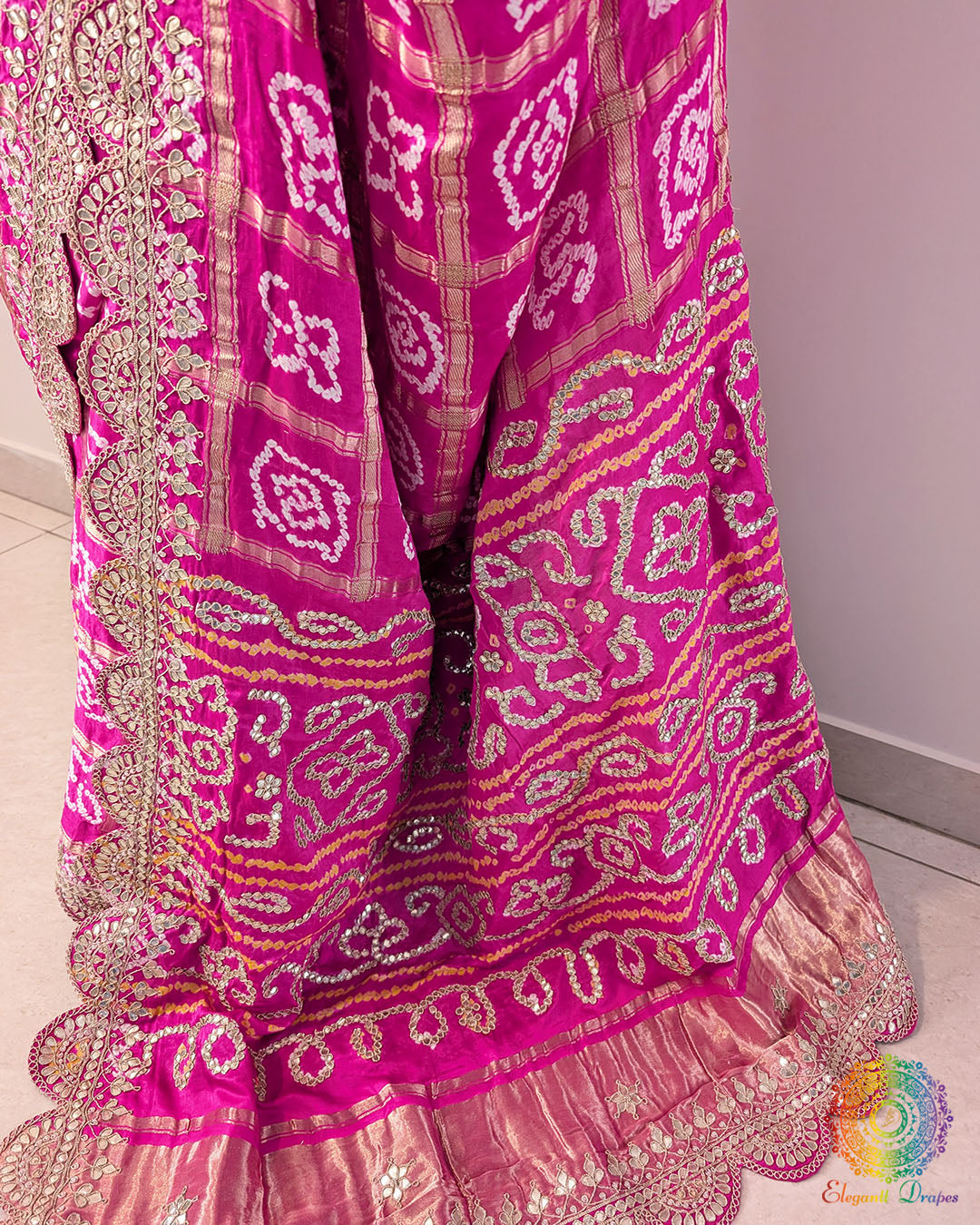Pink Gaji Gharchola Gota Patti Saree – Handloom Saree Online India | Elegantt Drapes