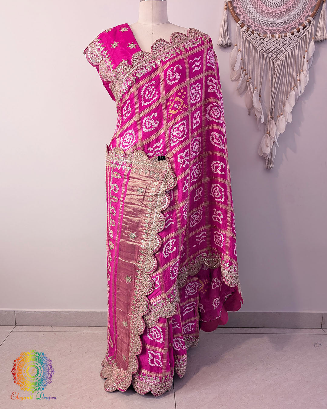 Pink Gaji Gharchola Gota Patti Saree – Handloom Saree Online India | Elegantt Drapes