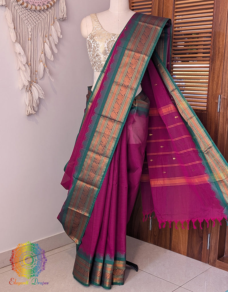 Mulberry Pink Pure Kanchi Cotton Saree – Handloom Saree Online India | Elegantt Drapes