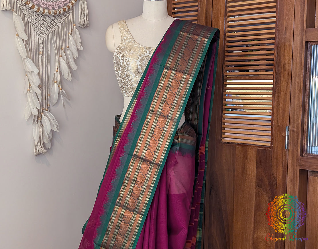 Mulberry Pink Pure Kanchi Cotton Saree – Handloom Saree Online India | Elegantt Drapes