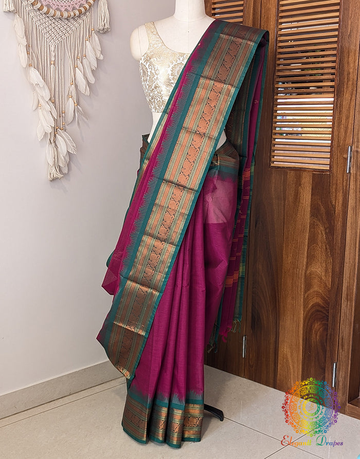 Mulberry Pink Pure Kanchi Cotton Saree – Handloom Saree Online India | Elegantt Drapes