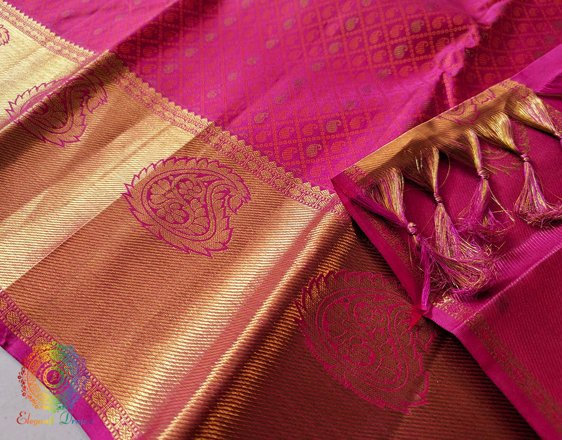 Bridal Pink Pure Kanjivaram Handloom Silk Saree – Handloom Saree Online India | Elegantt Drapes