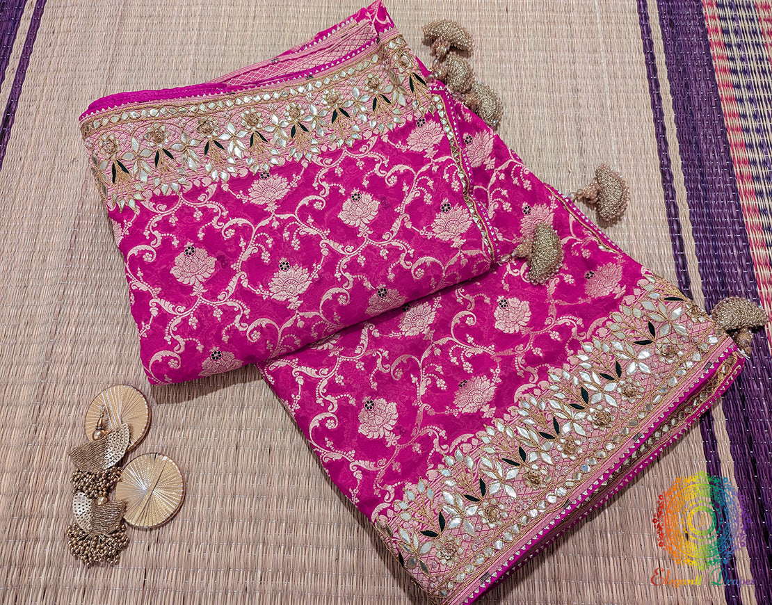Pink Banarasi Pure Georgette Gota Patti Saree – Handloom Saree Online India | Elegantt Drapes