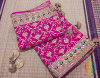 Pink Banarasi Pure Georgette Gota Patti Saree – Handloom Saree Online India | Elegantt Drapes