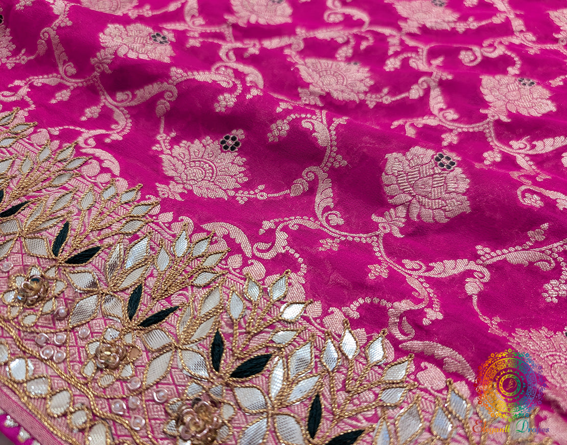 Pink Banarasi Pure Georgette Gota Patti Saree – Handloom Saree Online India | Elegantt Drapes