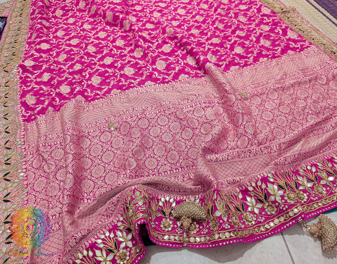 Pink Banarasi Pure Georgette Gota Patti Saree – Handloom Saree Online India | Elegantt Drapes
